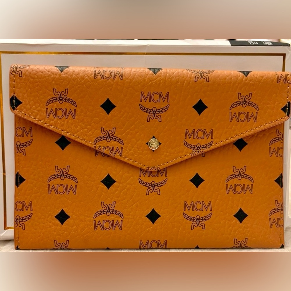 MCM Vibrant Orange Logo Clutch - Brand New with Box